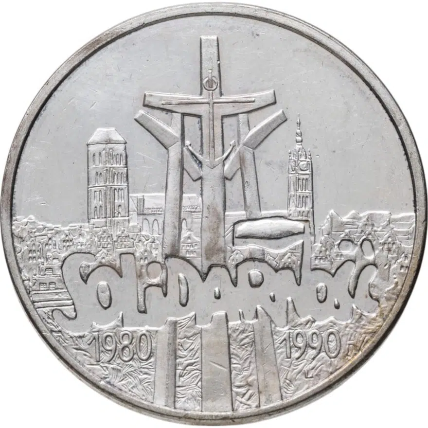 Польша 100000 злотых (zlotych) 1990  10 лет независимому самоуправляемому профсоюзу «Солидарность», аверс