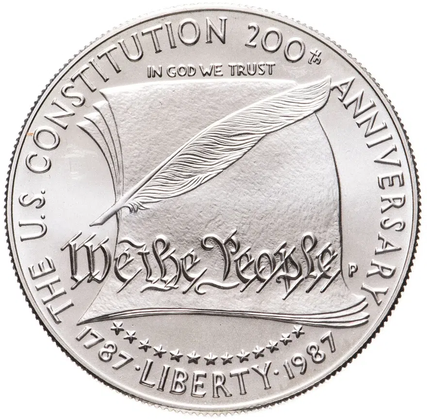 США 1 доллар (dollar) 1987 P Constitution (200 лет Конституции США) знак монетного двора "P" - Филадельфия, реверс