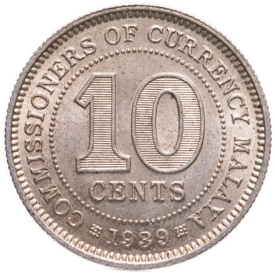 Малайя 10 центов (cents) 1939