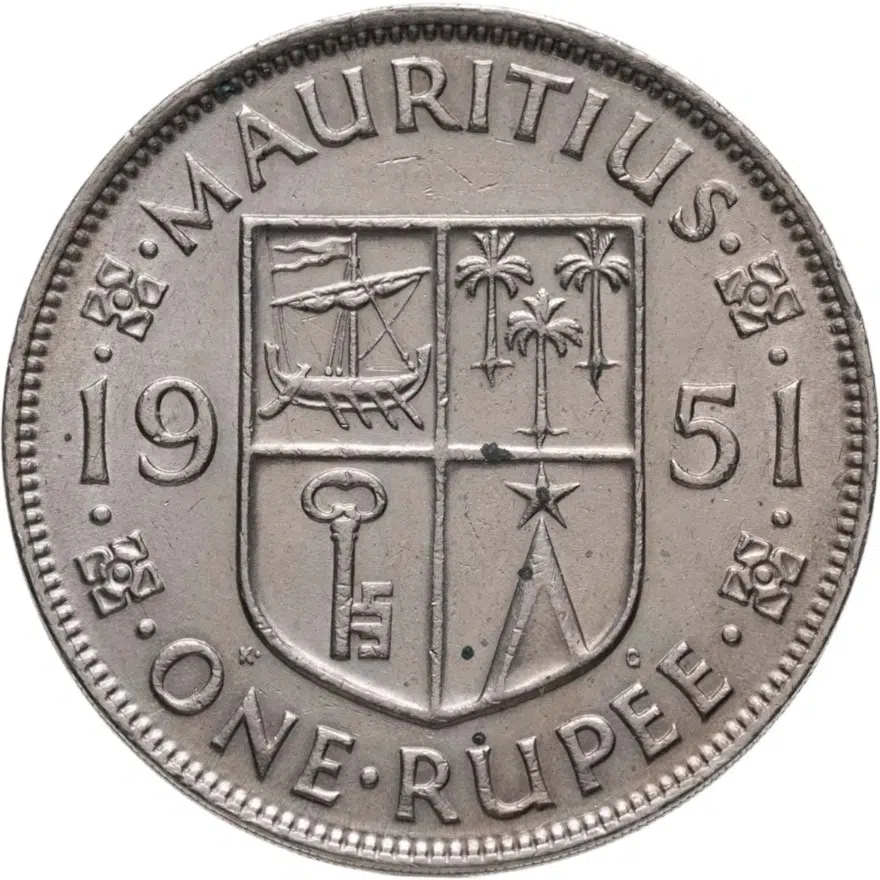 Маврикий 1 рупия (rupee) 1951   С жёлобом на гурте, реверс