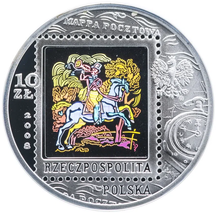Польша 10 злотых 2008 "450 лет польской почтовой службе"
