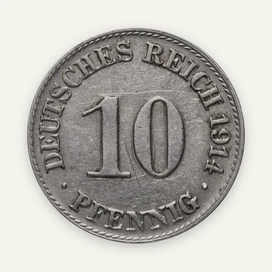 Германия 10 пфеннигов (pfennig) 1914 D, реверс