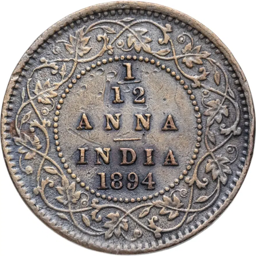 Британская Индия 1/12 анны (anna) 1894