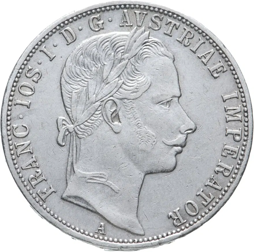 Австрия 1 флорин (florin) 1859 A  знак монетного двора "A" - Вена, аверс