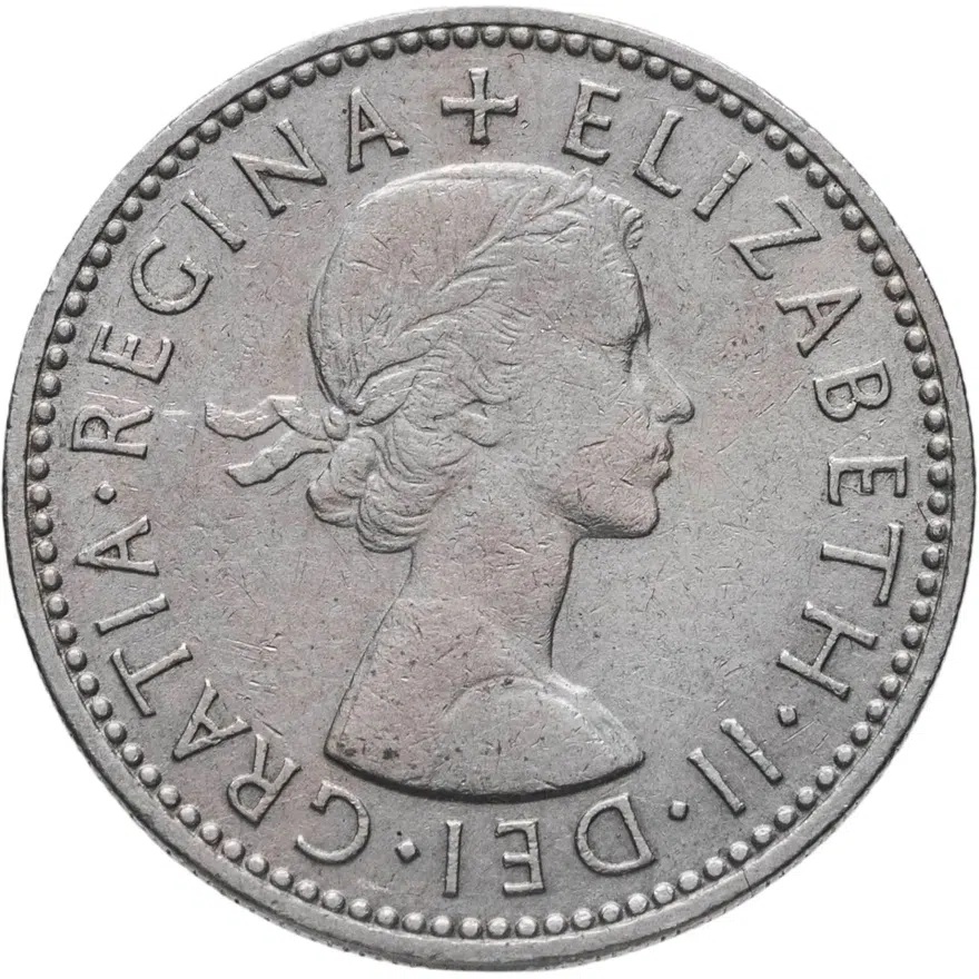 Великобритания 1 шиллинг (shilling) 1954, Английский герб - 3 льва внутри коронованного щита, аверс