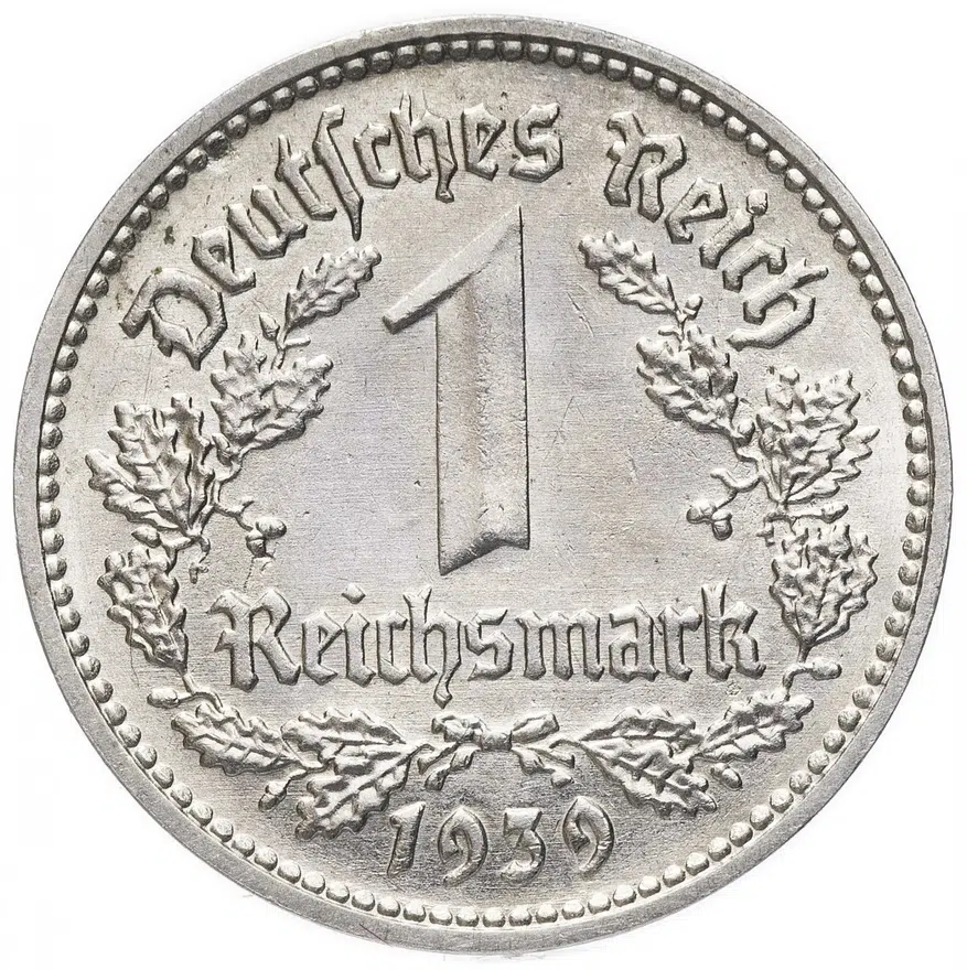 Германия, Третий рейх  1 рейхсмарка (reichsmark) 1939 D, реверс