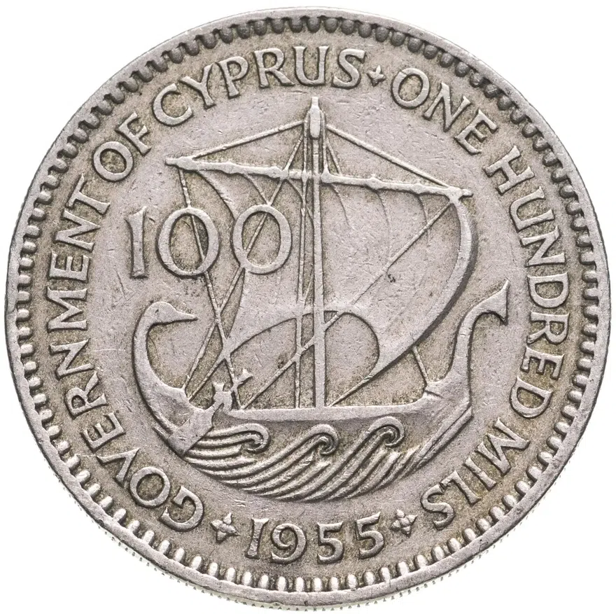 Кипр 100 милей (mils) 1955, реверс