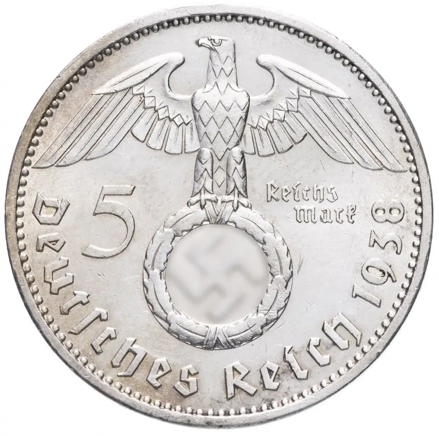 Третий Рейх 5 рейхсмарок (reichsmark) 1938  Гинденбург