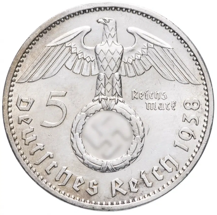 Третий Рейх 5 рейхсмарок (reichsmark) 1938  Гинденбург, реверс