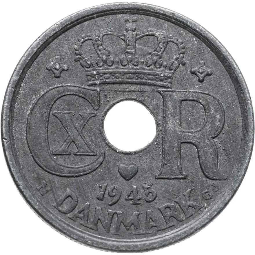 Дания 25 эре (ore) 1945, реверс