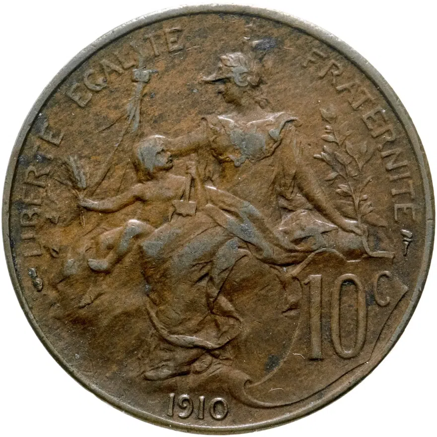 Франция 10 сантимов (centimes) 1910, аверс