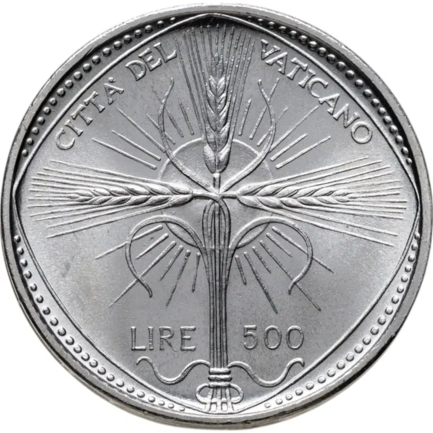 Ватикан 500 лир (lire) 1968, реверс
