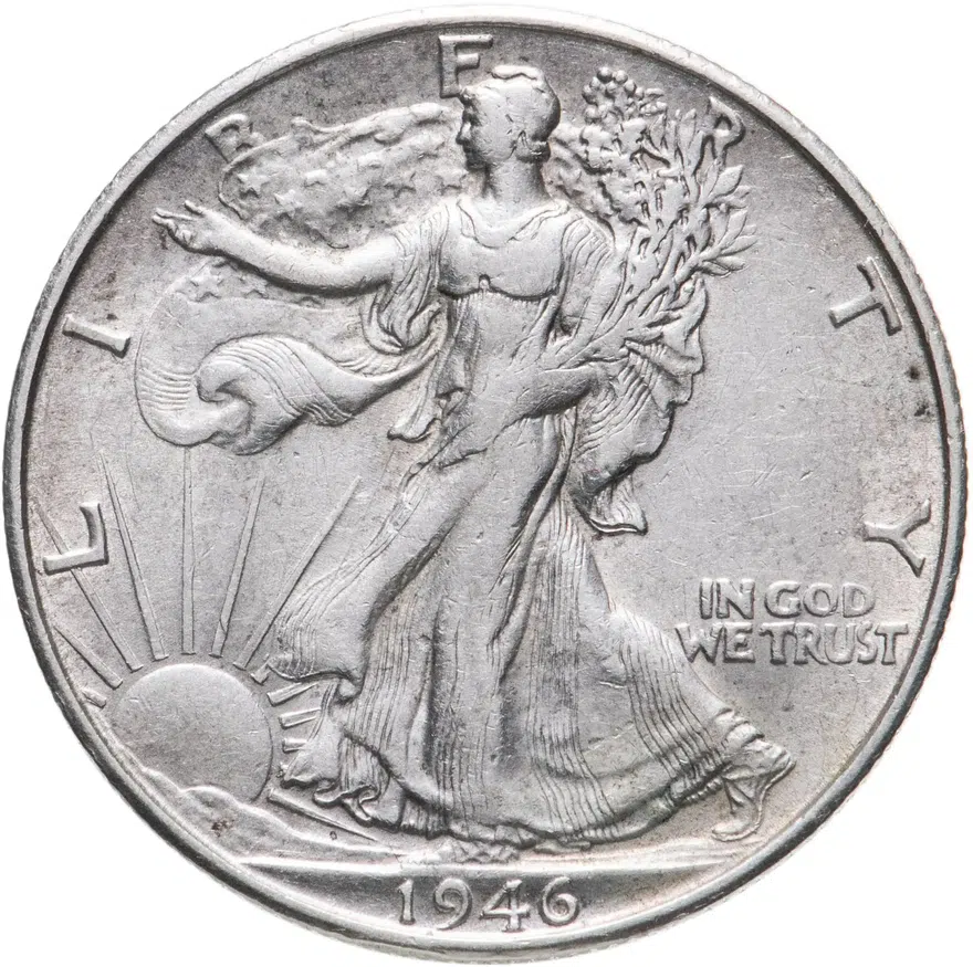 США 50 центов (1/2 доллара, half dollar) 1946  Walking Liberty Half Dollar Без отметки монетного двора