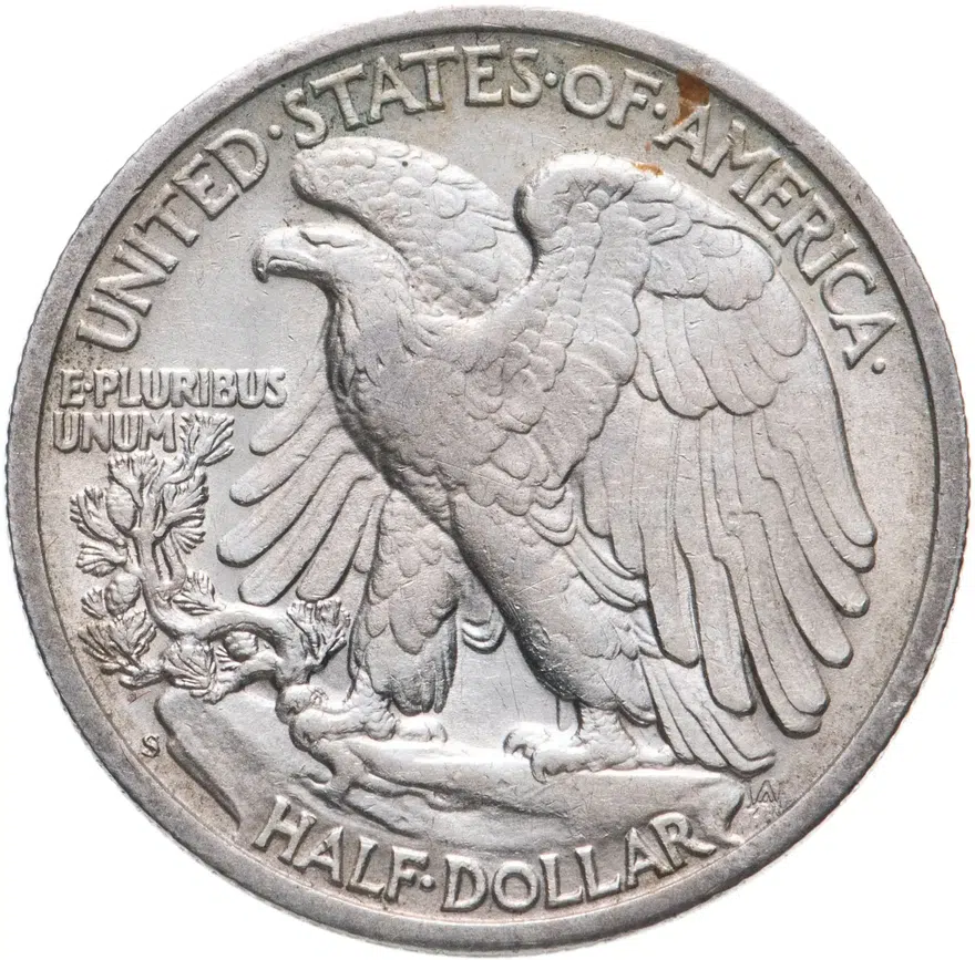 США 50 центов (1/2 доллара, half dollar) 1946  Walking Liberty Half Dollar Без отметки монетного двора, реверс