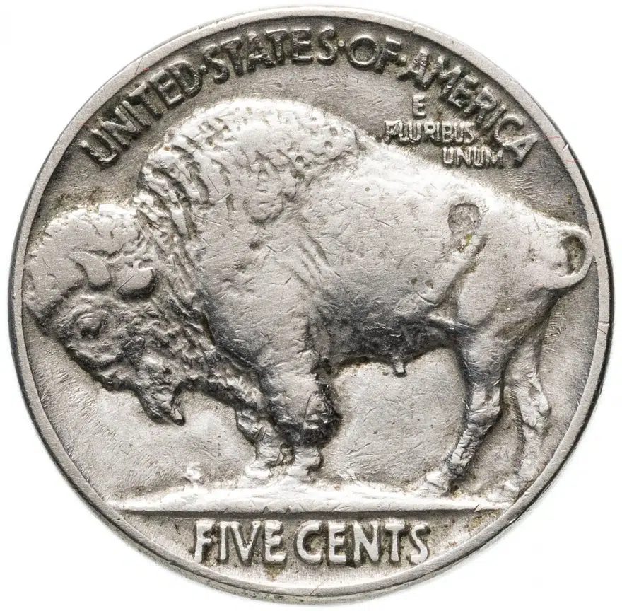 США 5 центов (cents) 1937 D Buffalo Nickel знак монетного двора: "D" - Денвер, реверс