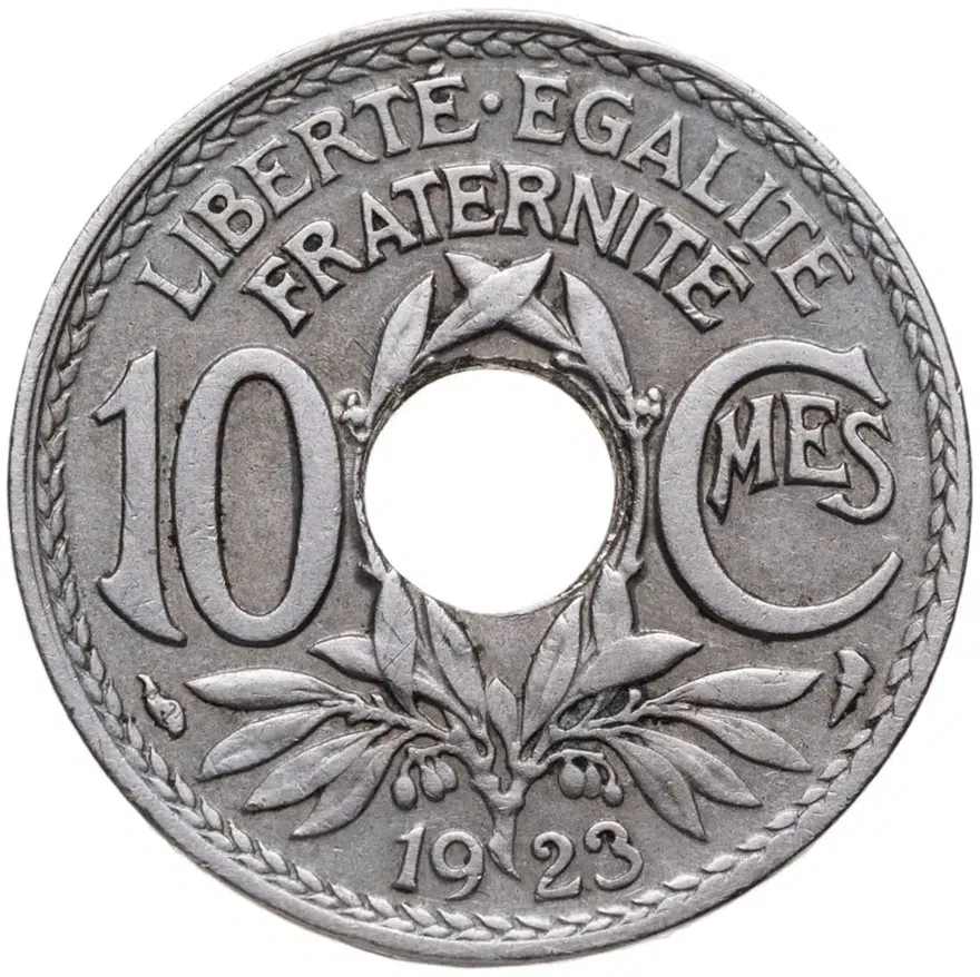 Франция 10 сантимов (centimes) 1923 Молния  знак монетного двора: "Молния" - Пуасси, аверс