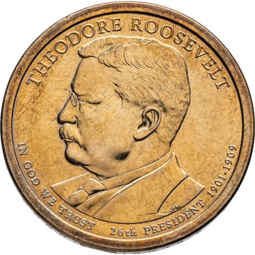США 1 доллар (dollar) 2013 D Президент США - Теодор Рузвельт (1901–1909) знак монетного двора: "D" - Денвер