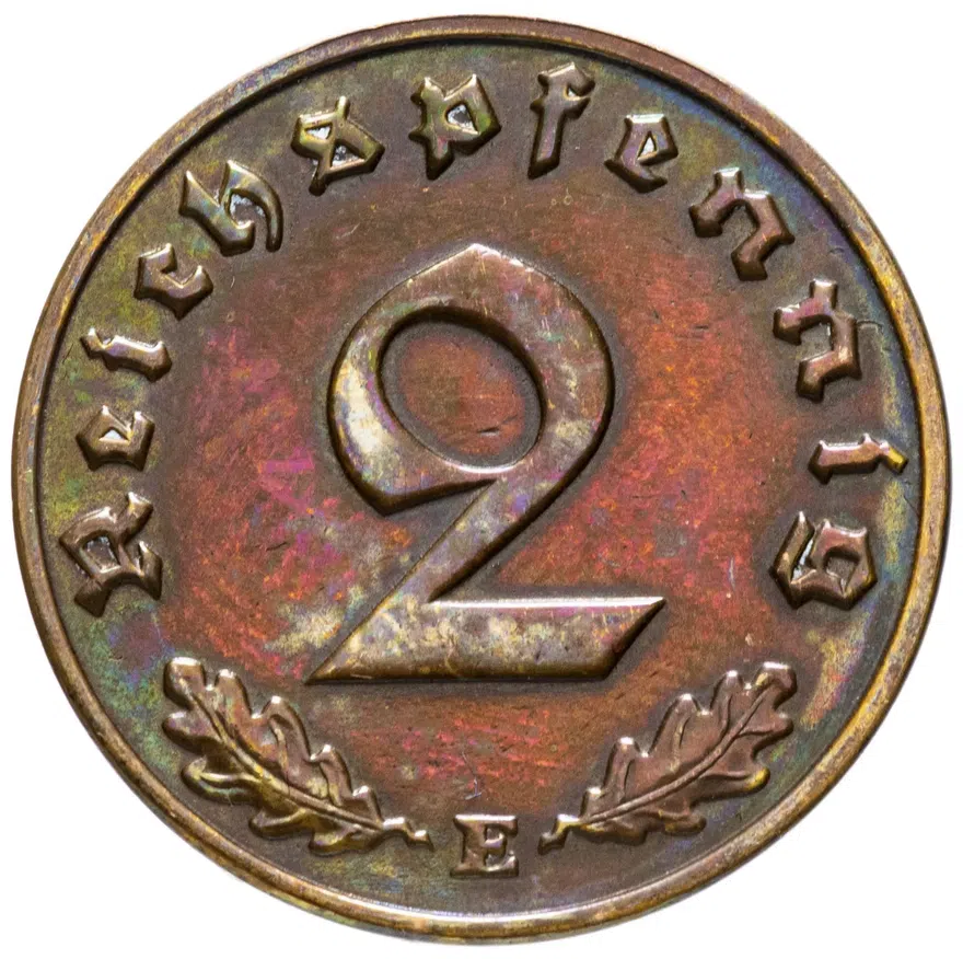Фашистская Германия (Третий рейх) 2 рейхспфеннига (reichspfennig) 1939 "J"