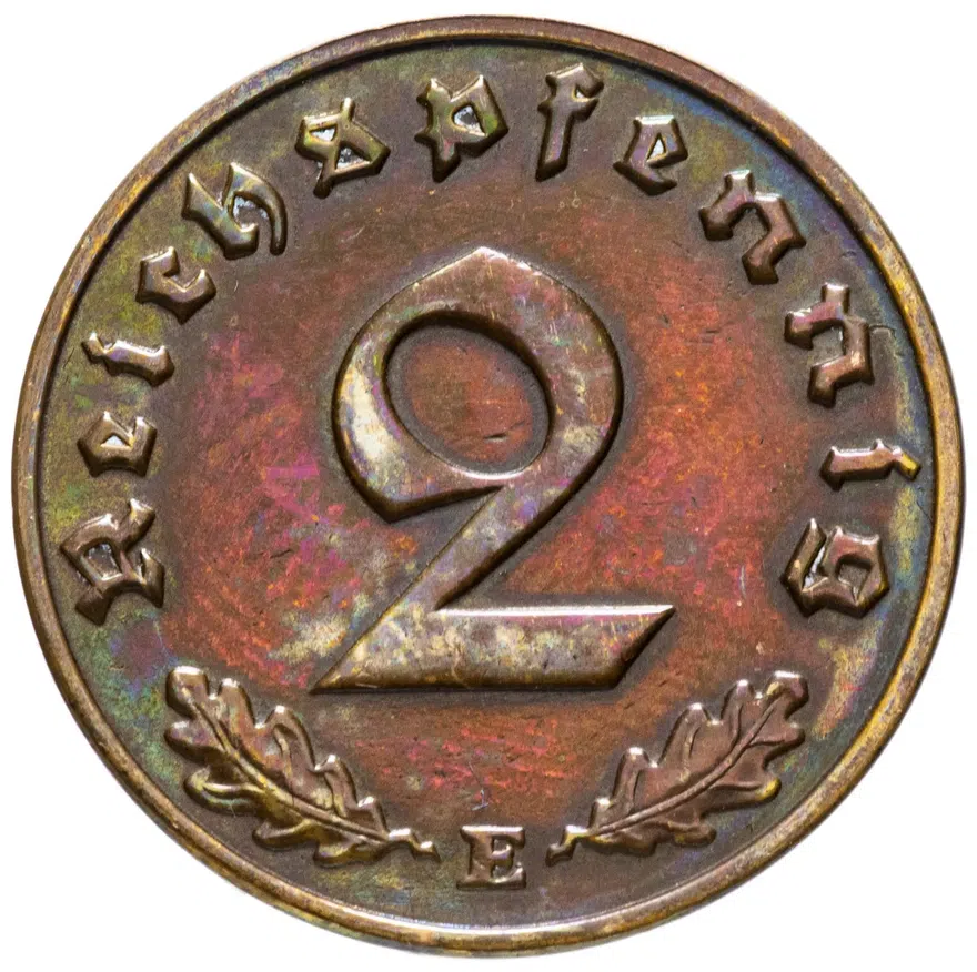 Фашистская Германия (Третий рейх) 2 рейхспфеннига (reichspfennig) 1939 "J", реверс