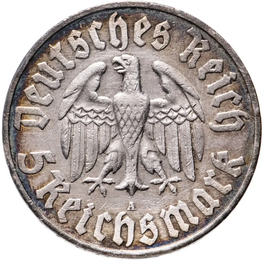 Германия (Третий Рейх) 5 рейхсмарок 1933 A "450 лет со дня рождения Мартина Лютера", реверс