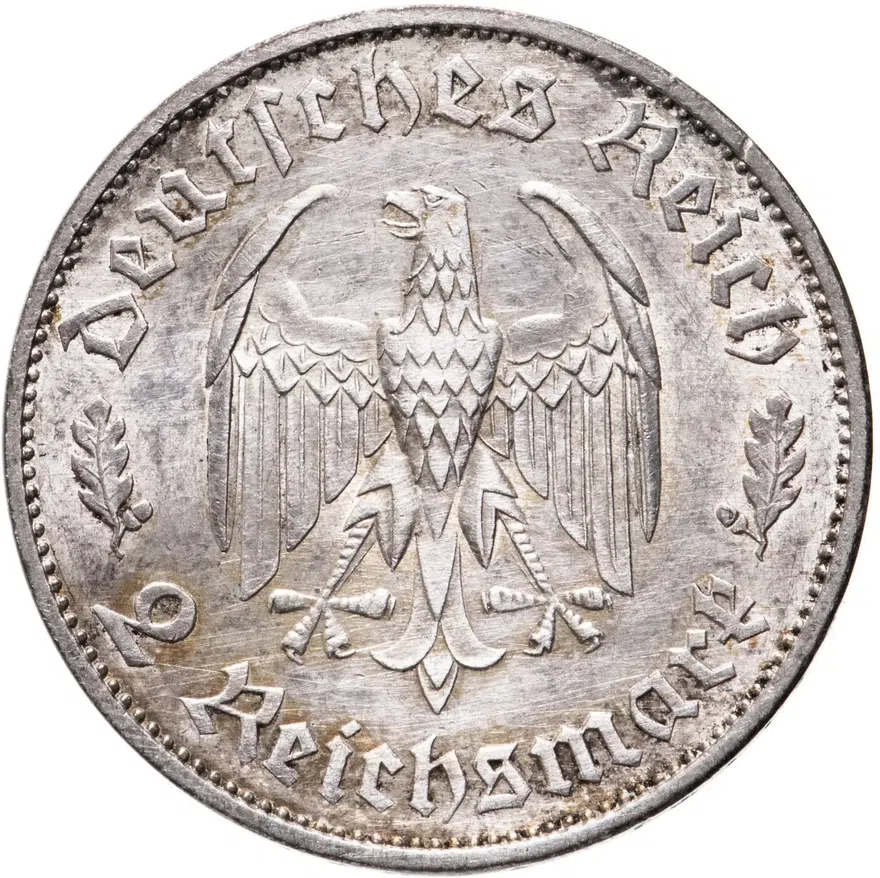 Германия, Третий рейх 2 рейхсмарки (reichsmark) 1934 F  175 лет со дня рождения Фридриха Шиллера, реверс