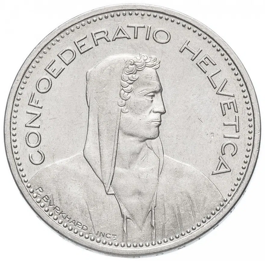 Швейцария 5 франков (francs) 1990, аверс