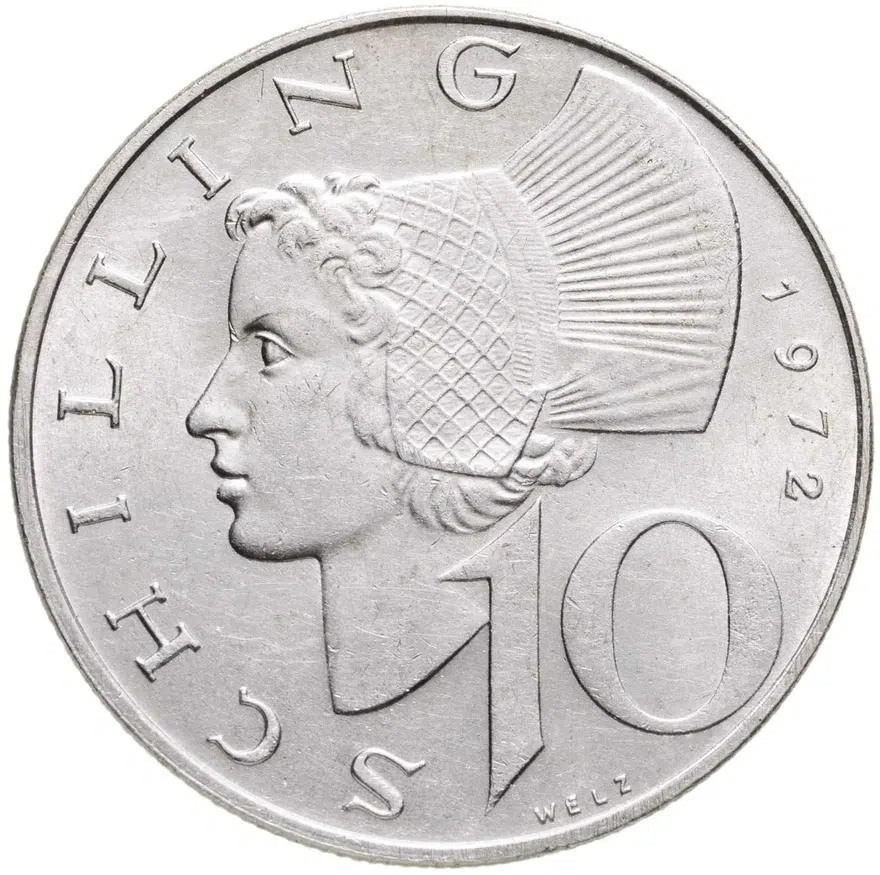 Австрия 10 шиллингов (shillings) 1972, реверс