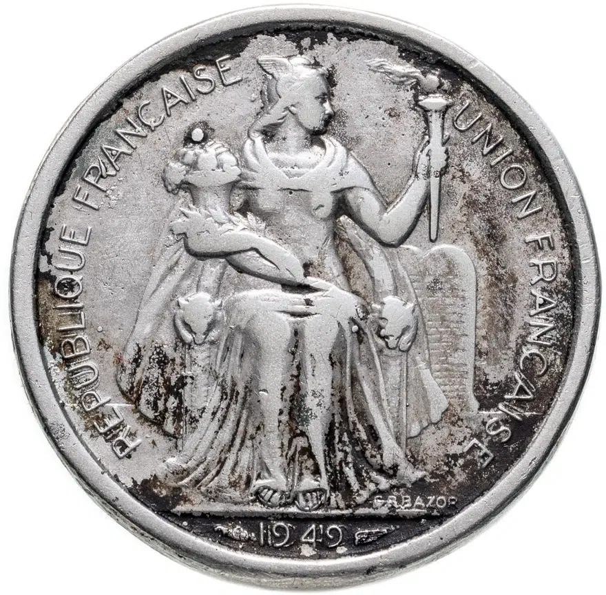 Новая Каледония 2 франка (francs) 1949