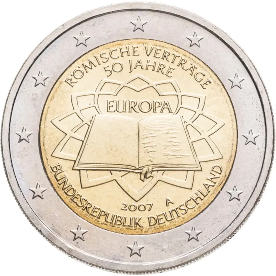 Германия 2 евро (euro) 2007 A 50 лет подписания Римского договора знак монетного двора: "A" - Берлин