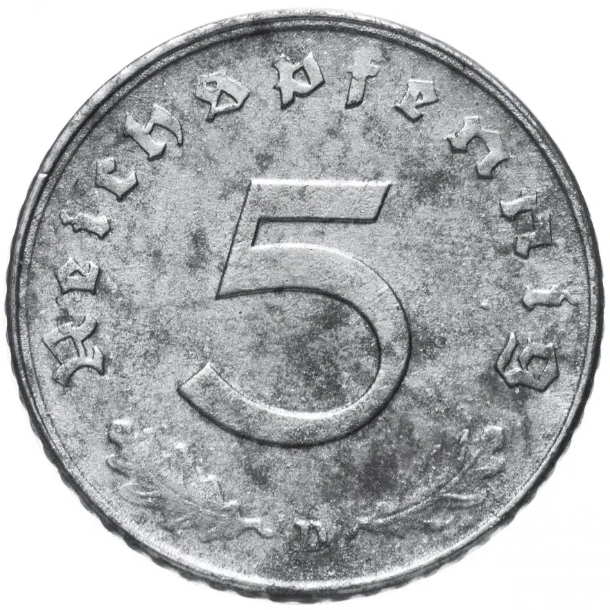 Германия (послевоенная оккупация) 5 рейх пфеннигов (reichspfennig) 1947 D, аверс
