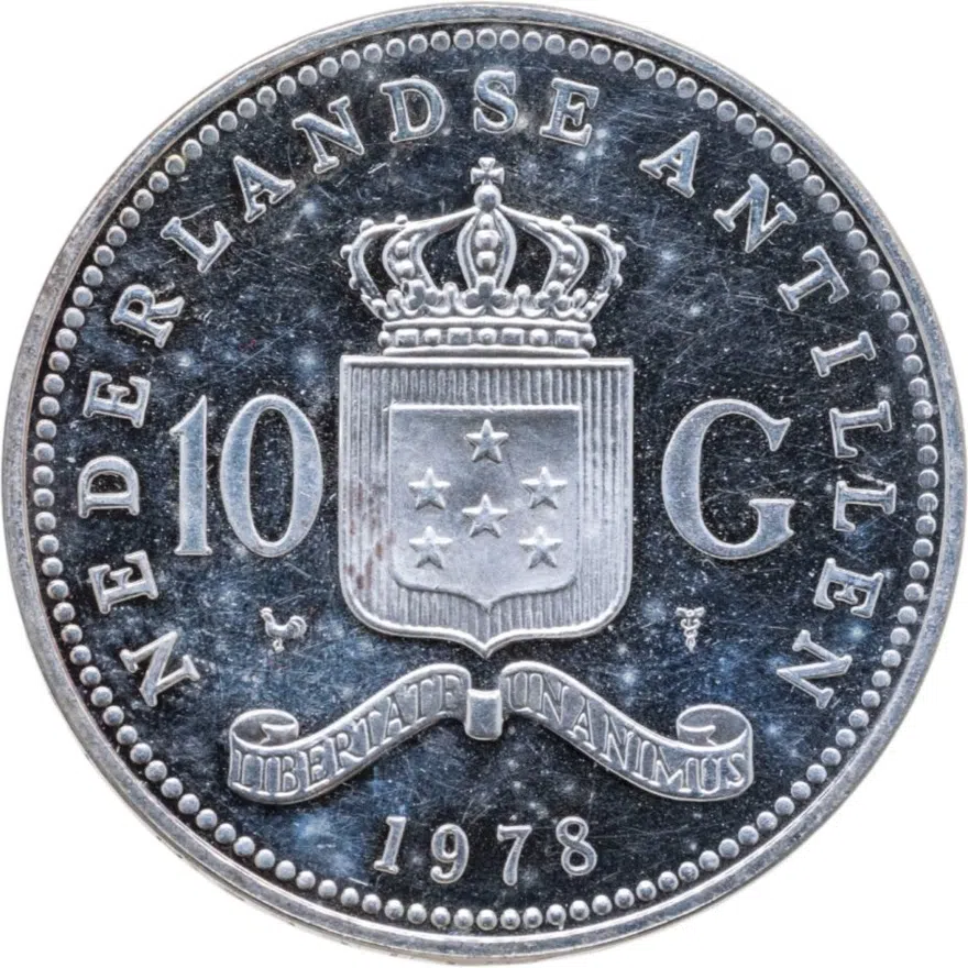 Нидерландские Антильские острова 10 гульденов (gulden) 1978 "150 лет банку Нидерландских Антилл", реверс