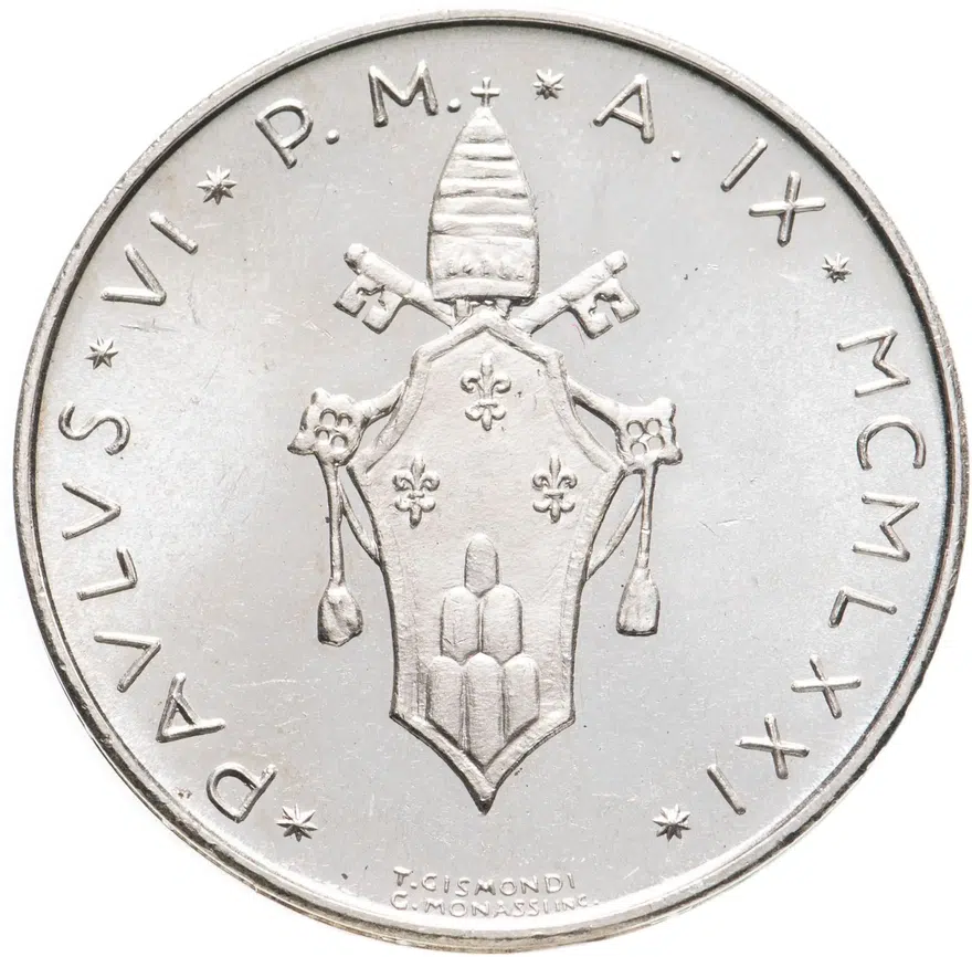 Ватикан 500 лир (lire) 1971, реверс