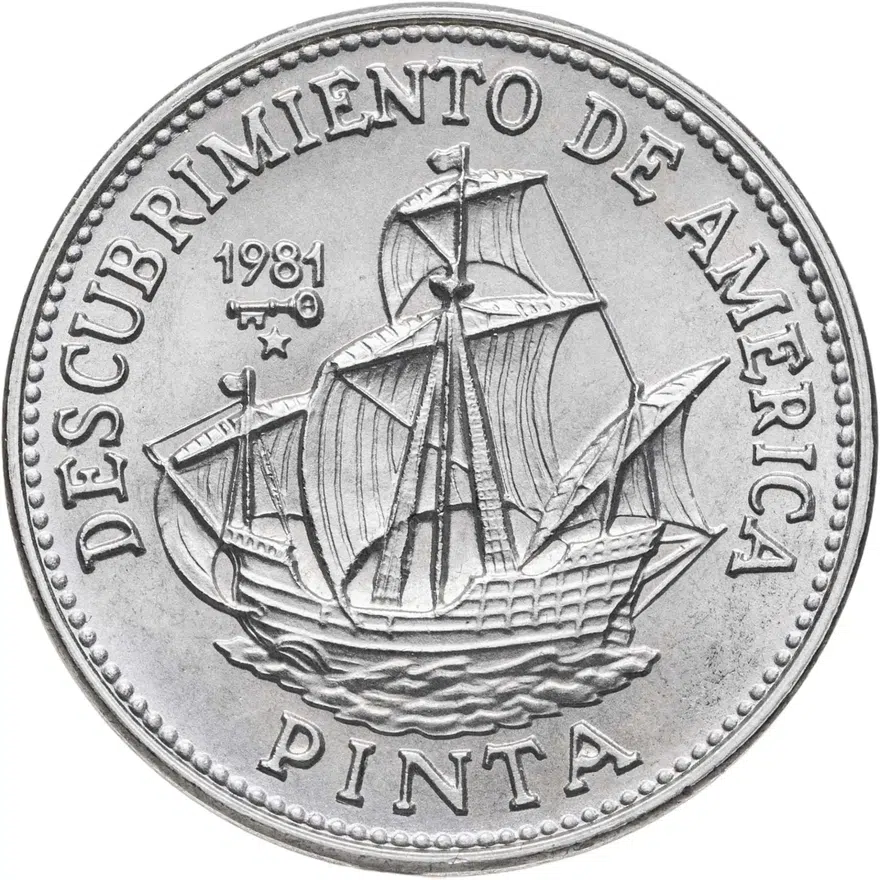 Куба 1 песо (peso) 1981 "500 лет открытию Америки - "Пинта"