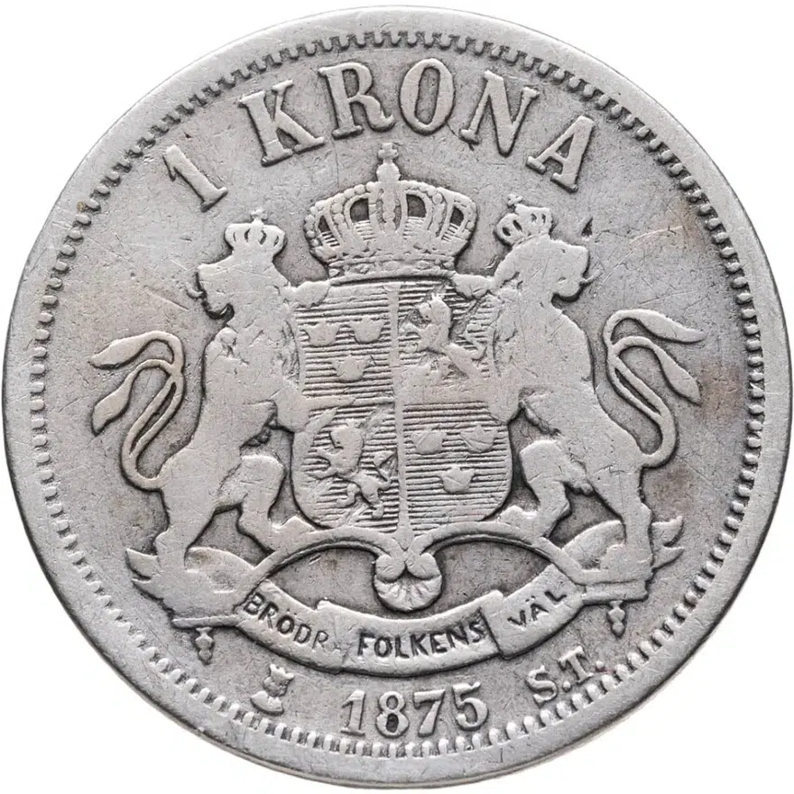 Швеция 1 крона (crown) 1875, реверс