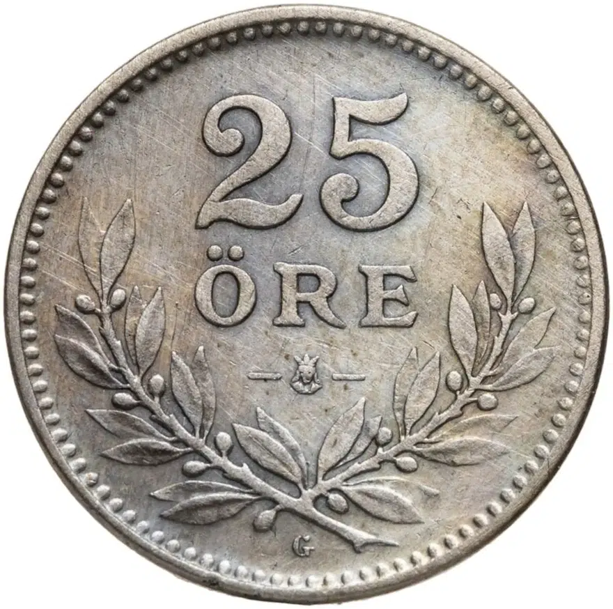 Швеция 25 эре (ore) 1932, реверс