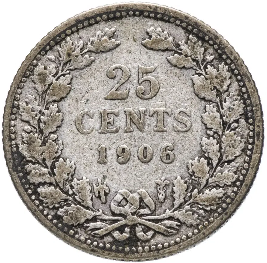 Нидерланды 25 центов (cents) 1906, реверс