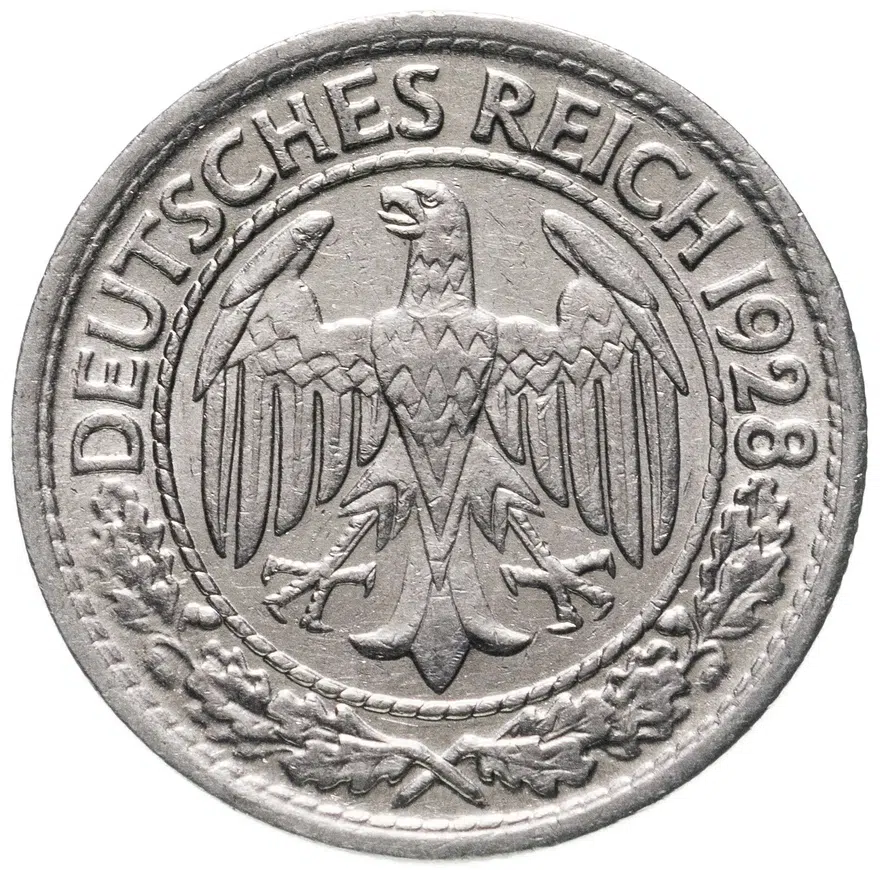 Германия (Веймарская республика) 50 рейхспфеннигов (reichspfennig) 1928 знак монетного двора "A" — Берлин