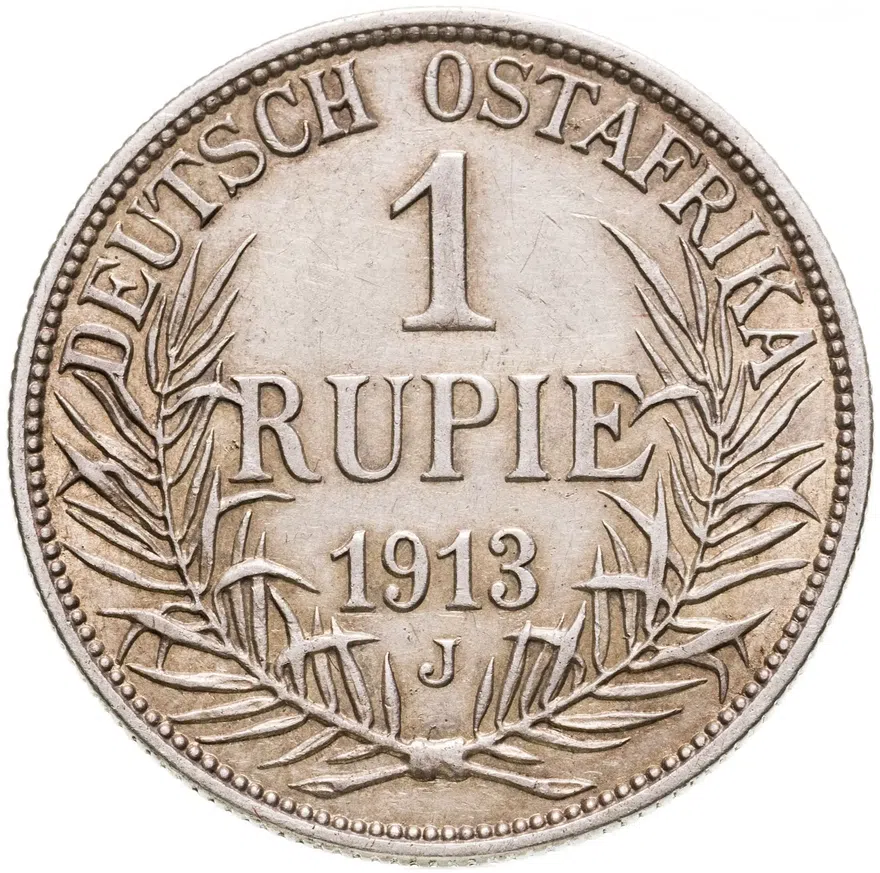 Германская Восточная Африка 1 рупия (rupee) 1913 J  знак монетного двора "J" — Гамбург, реверс