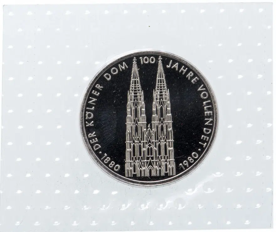 Германия 5 марок (deutsche mark) 1980  100 лет со дня окончания строительства Кёльнского собора, аверс