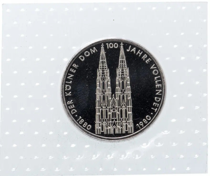 Германия 5 марок (deutsche mark) 1980  100 лет со дня окончания строительства Кёльнского собора, реверс