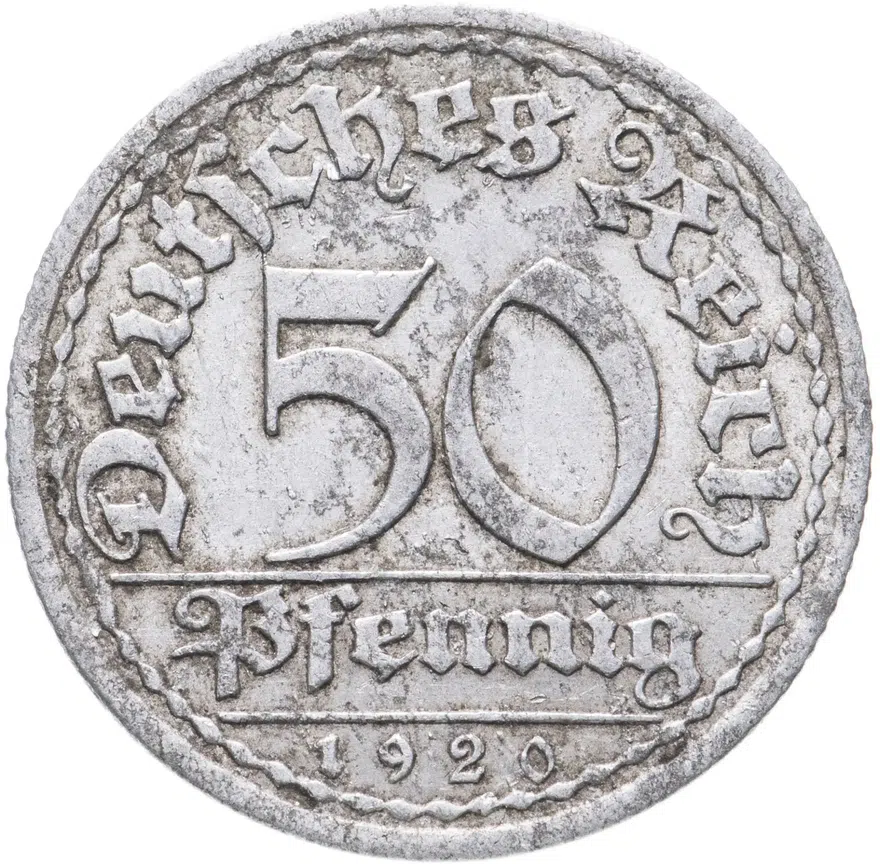 Германия (Веймарская республика) 50 пфеннигов (pfennig) 1920 A, реверс