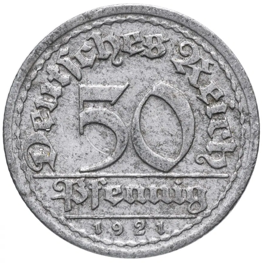Германия (Веймарская республика) 50 пфеннигов (pfennig) 1921 J, реверс