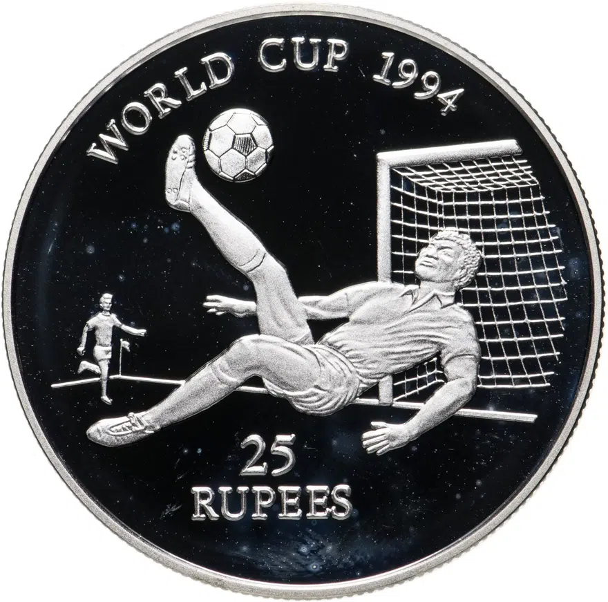 Сейшелы 25 рупий (rupees) 1993  Чемпионат мира по футболу 1994,США