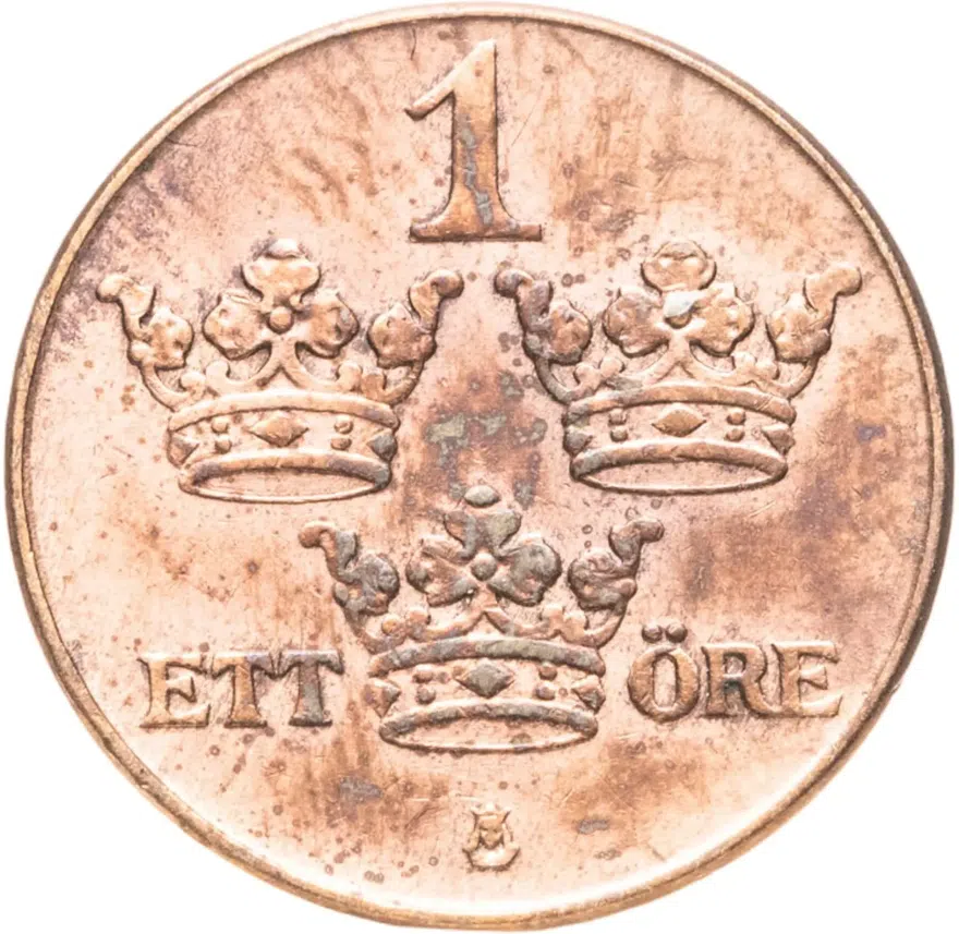 Швеция 1 эре (ore) 1939, аверс
