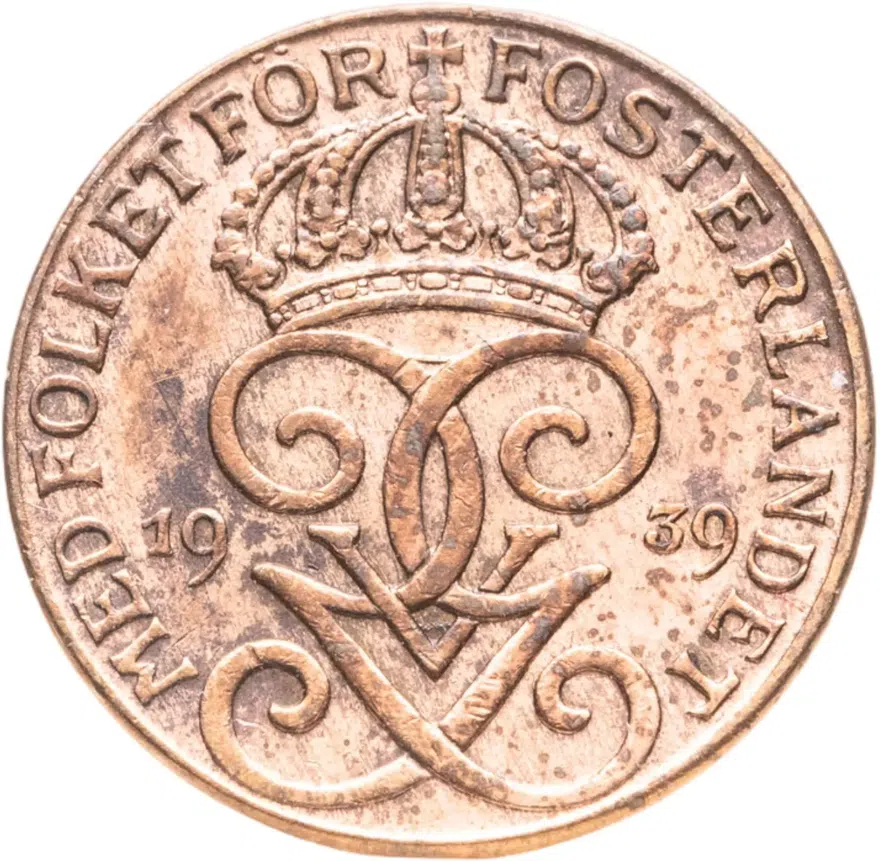 Швеция 1 эре (ore) 1939, реверс