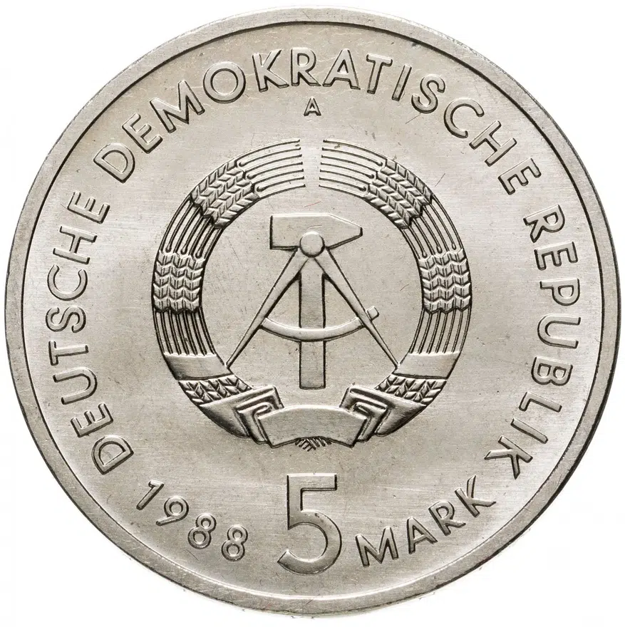 Германия (ГДР) 5 марок (mark) 1988 "30 лет порту города Росток", реверс