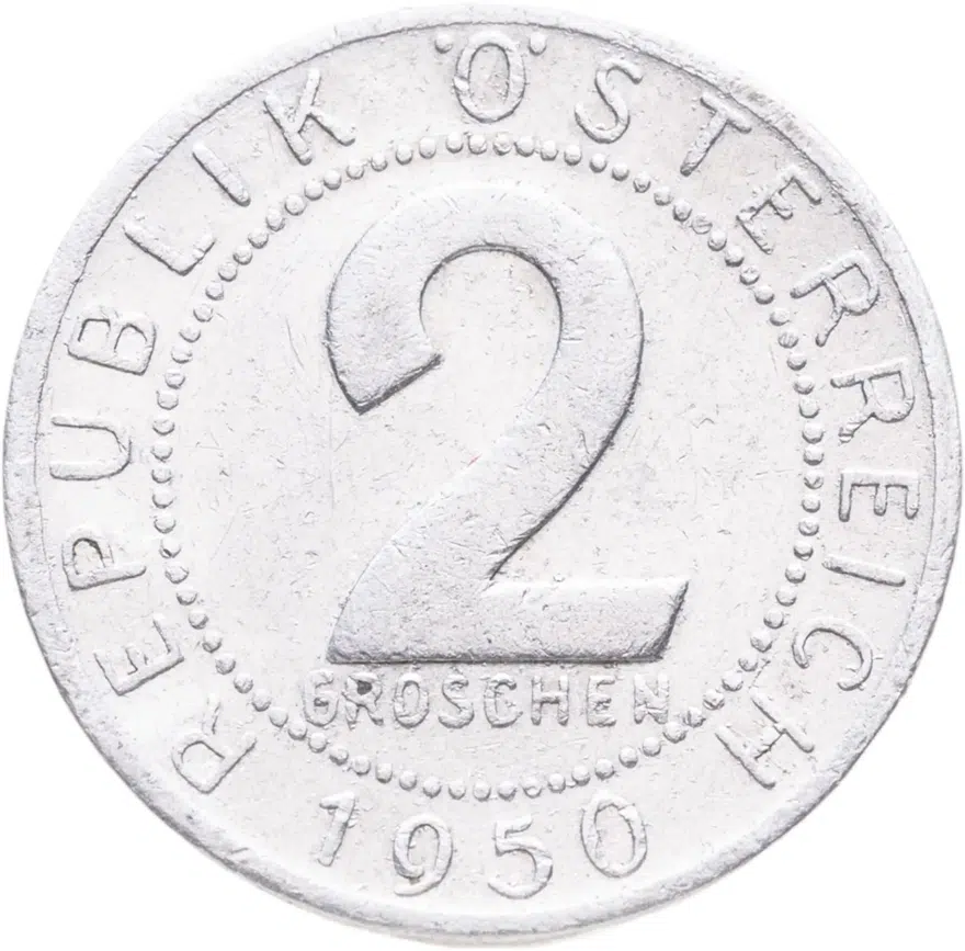 Австрия 2 гроша (groschen) 1950