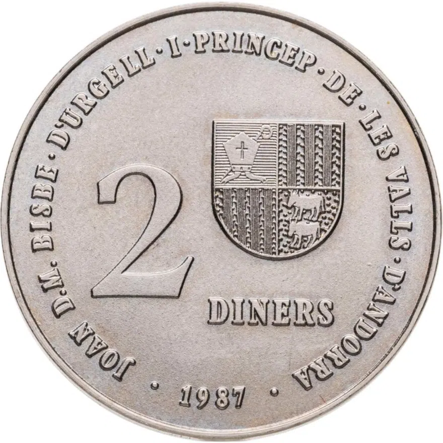 Андорра 2 динера (diners) 1987 "XXV летние Олимпийские Игры и XVI зимние Олимпийские игры", реверс