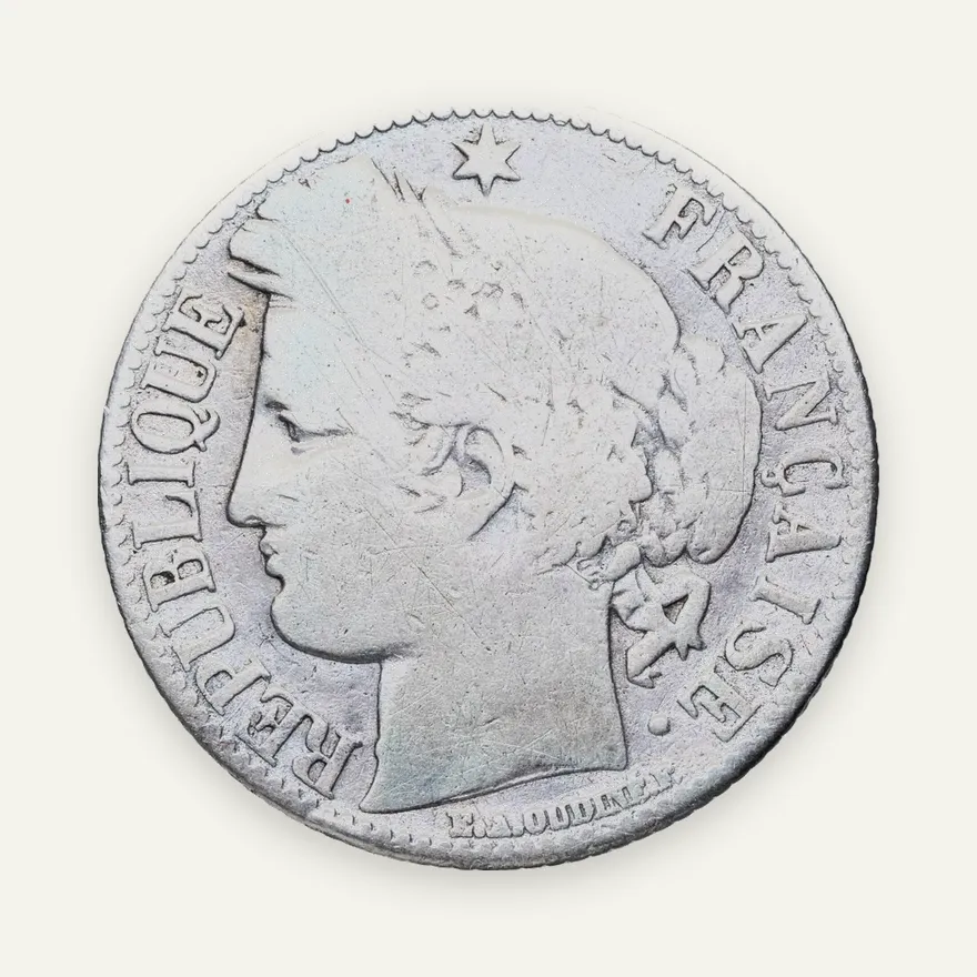 Франция 1 франк (franc) 1872 A  знак монетного двора: "A" - Париж