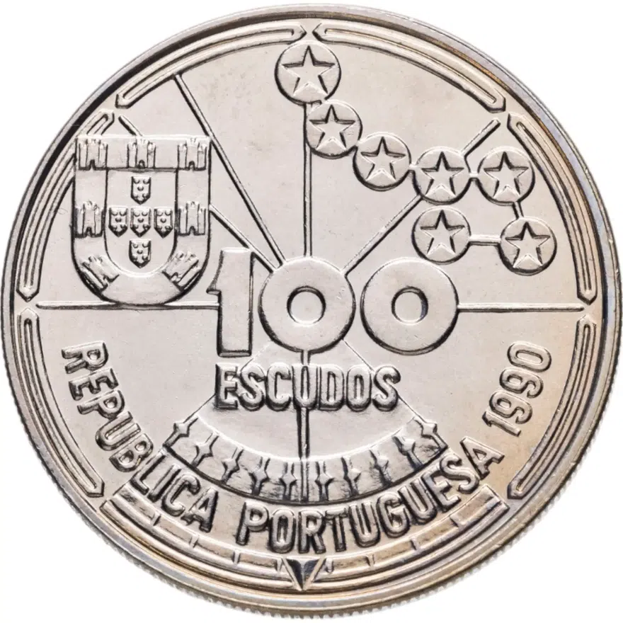 Португалия 100 эскудо (escudos) 1990  Золотой век открытий - Астронавигация, реверс